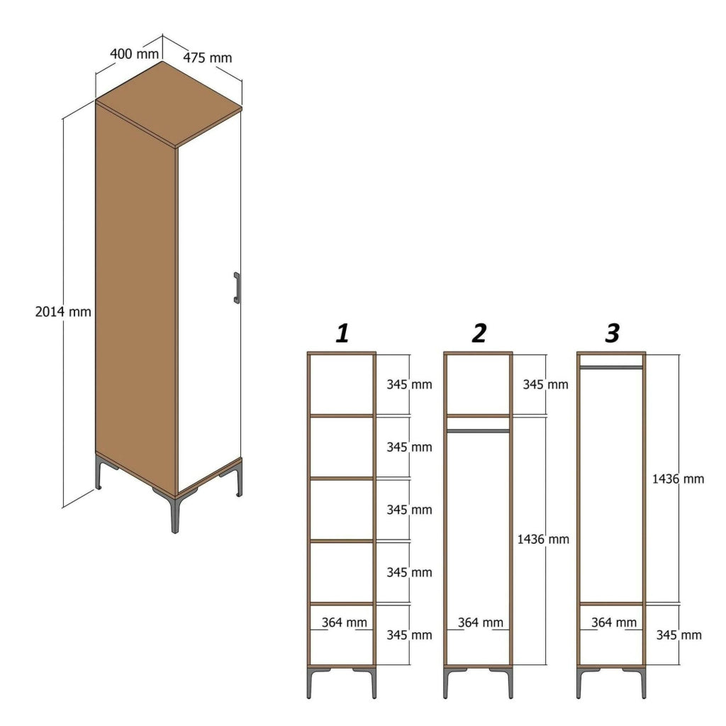 Giusta, Armadio Multiuso 1 Anta 4 Ripiani, 40x48h201\.5h cm Nero Antracite