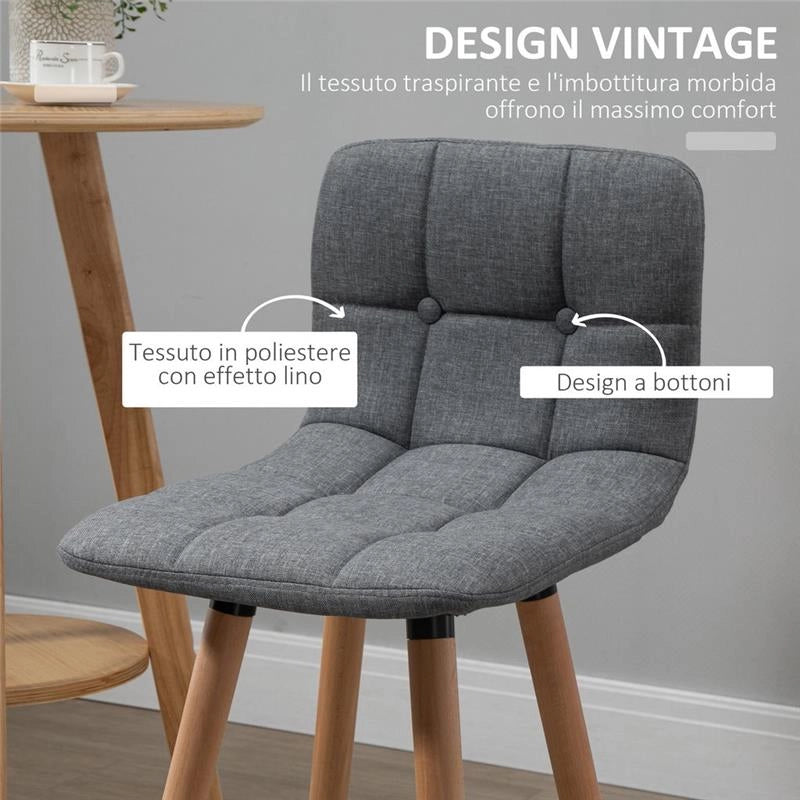 SET 2 SGABELLI CON SEDUTA IMBOTTITA IN TESSUTO E GAMBE IN LEGNO GRIGIO