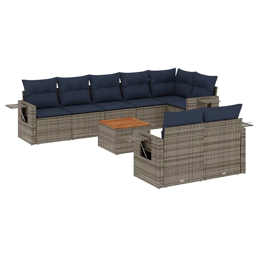 Set Divani da Giardino 9 pz con Cuscini Grigio in Polyrattan 3224654