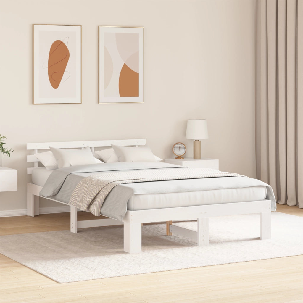 Letto in Pino Bianco Bianco Legno Massello 140 x 190 cm Durevole