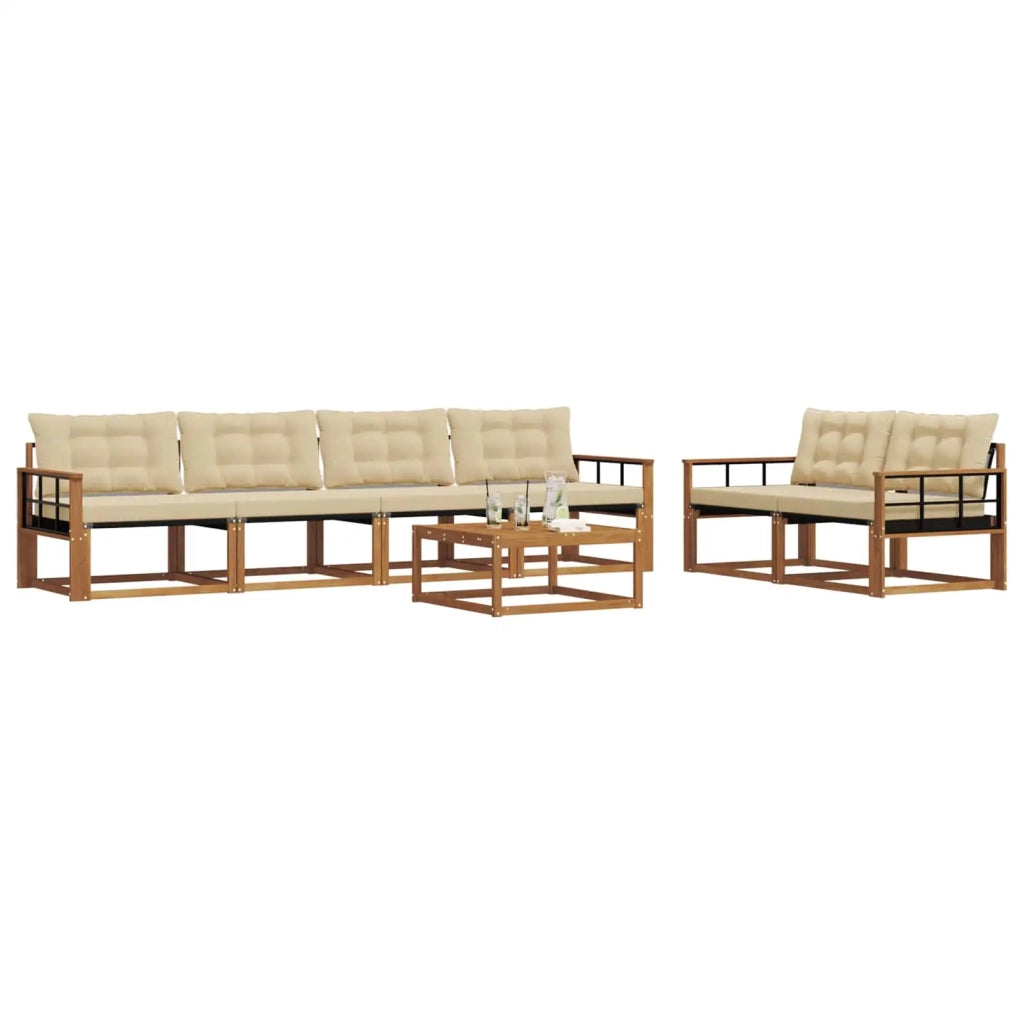Set di divani da esterno con cuscino 7 pcs Naturale e Beige 3369224