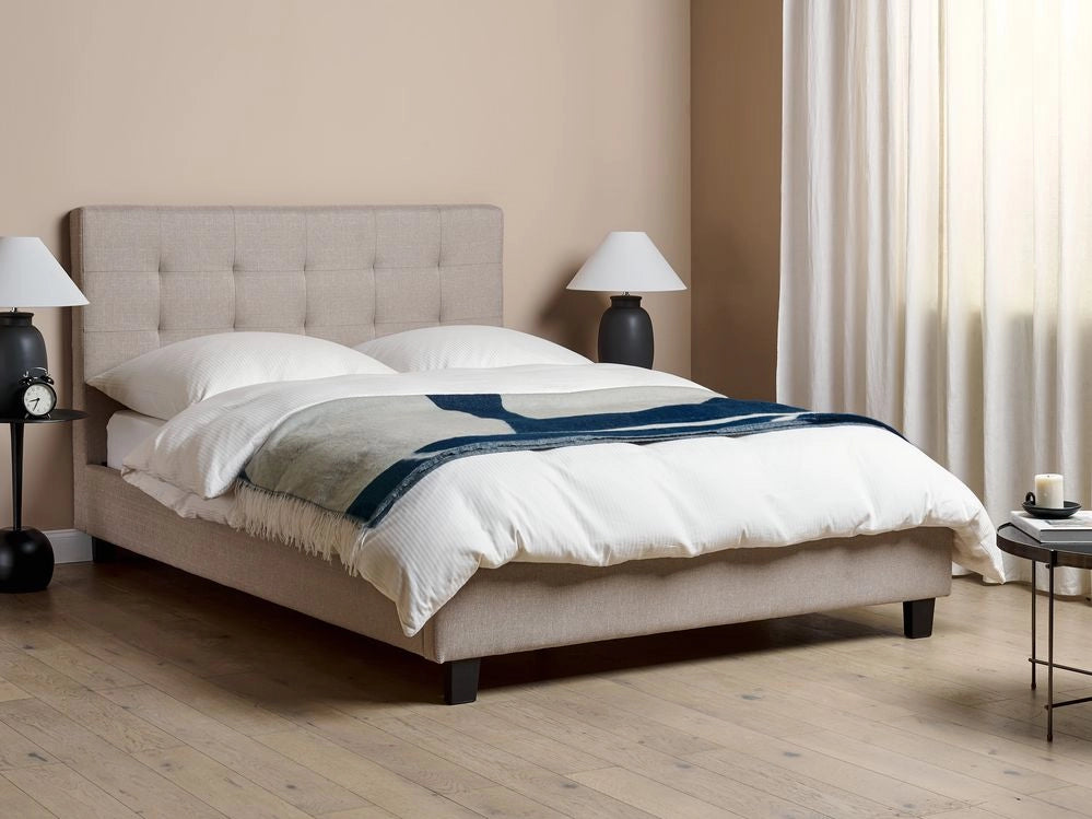 Letto ad acqua in poliestere grigio chiaro 140 x 200 cm testiera imbottita camera da letto stile moderno