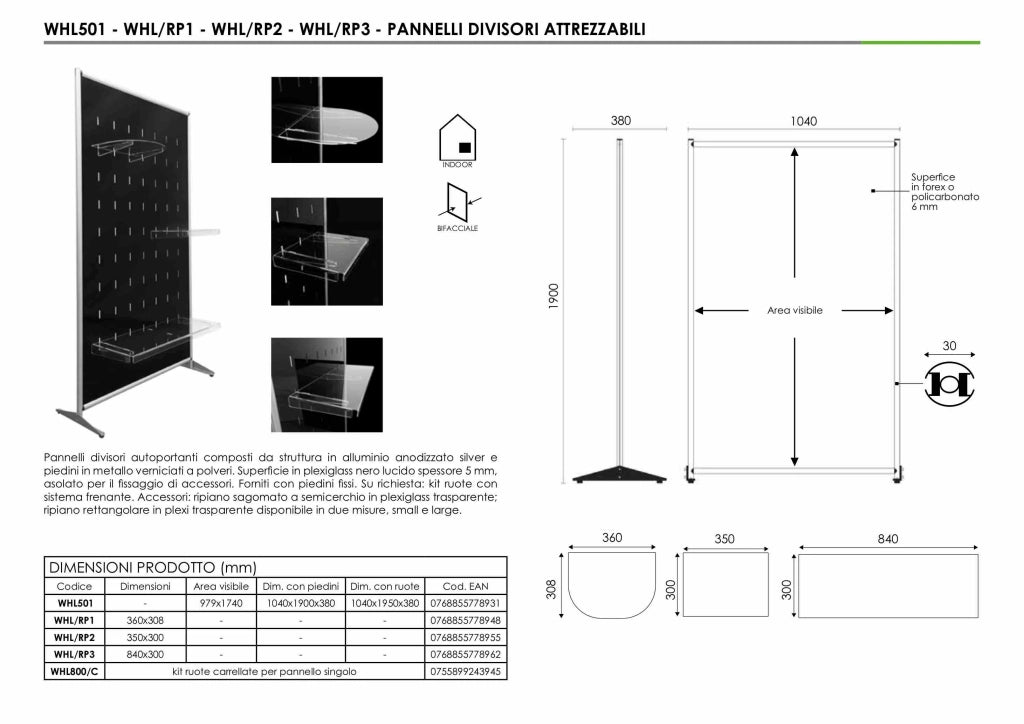 Pannello divisorio con ripiani componibile Aziende negozi Studi e Uffici