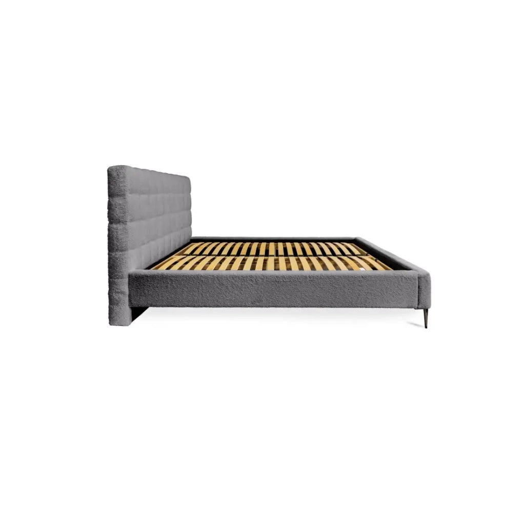 Letto MILLIO – Grigio antracite – 140x200 cm – Tessuto bouclé chenille – Rete inclusa – Comfort alberghiero 5 stelle