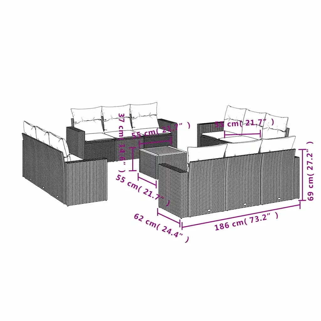Set Divani da Giardino 13 pz con Cuscini Grigio in Polyrattan