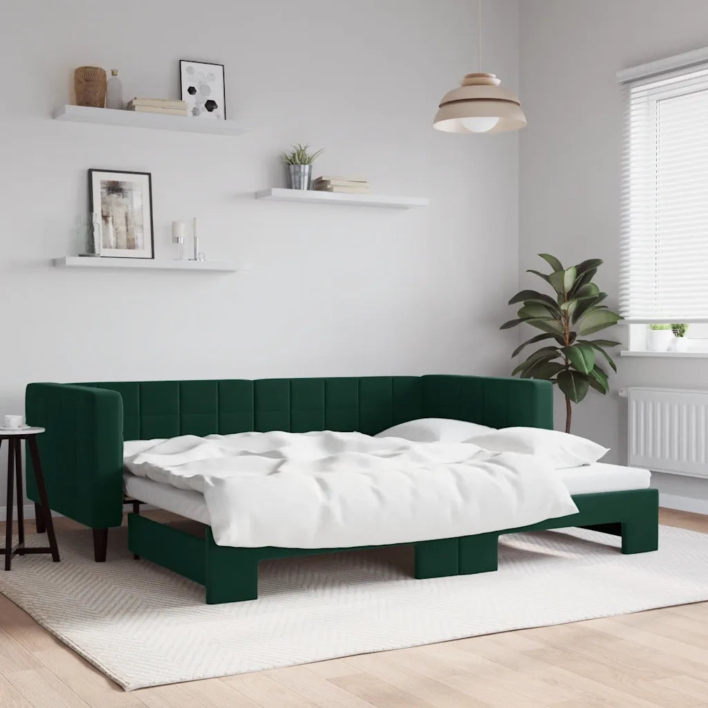 Divano Letto con Letto Estraibile Verde Scuro 90x200cm Vellutocod mxl 130598