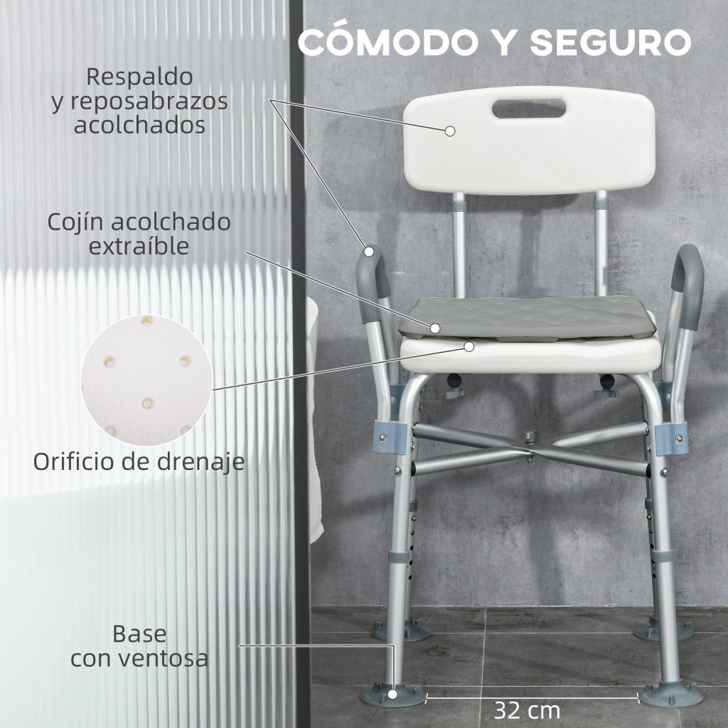 Sedia da doccia per anziani con braccioli e schienale ¨C zephmum ¨C Grigio 136 kg