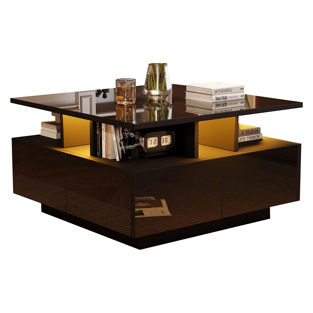 Tavolino-Xylo-70x70x40cm nero LED 4 cassetti 30kg