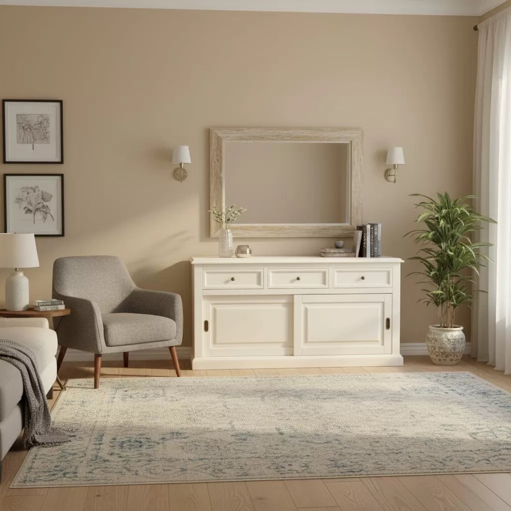 Madia credenza 2 porte scorrevoli legno avorio l.157 p.53 h.78 - Mobili 2G