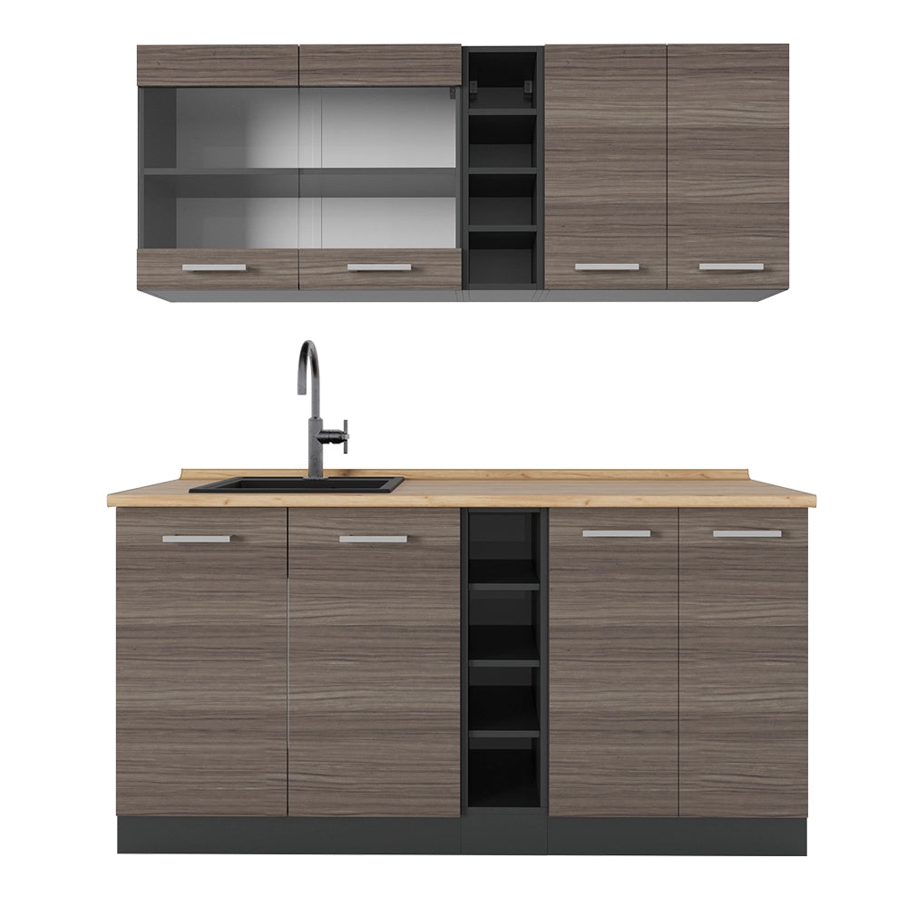 Vicco Cucina completa Grigio nobile/antracite 160 cm , PL Rovere