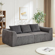 Divano modulare in corduroy con linee curve e schienale avvolgente, seduta ampia e due cuscini per soggiorno grigio