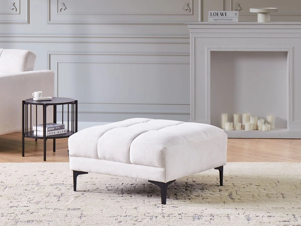 Ottomana in tessuto bianco sporco 80 x 88 x 41 cm Poggiapiedi Divano Fine