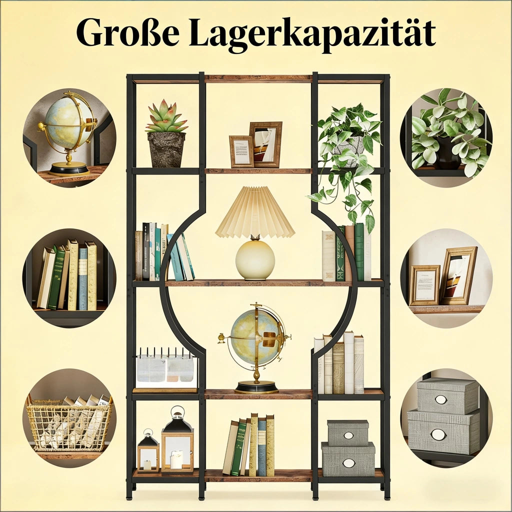 LIBRERIA A 5 RIPIANI 108x36,5x28 cm Metallo nero e legno rustico