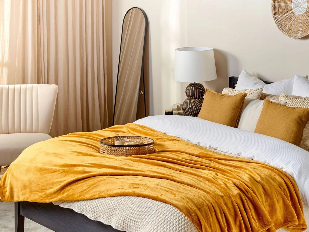 Coperta plaid in poliestere arancione 200 x 220 cm morbido durevole letto divano soggiorno stile classico