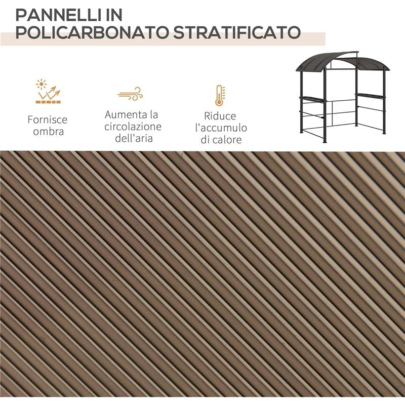 GAZEBO PER BARBECUE CON TETTO E 2 RIPIANI PORTAOGGETTI, IN METALLO E PC, 240X150X230CM, GRIGIO SCURO