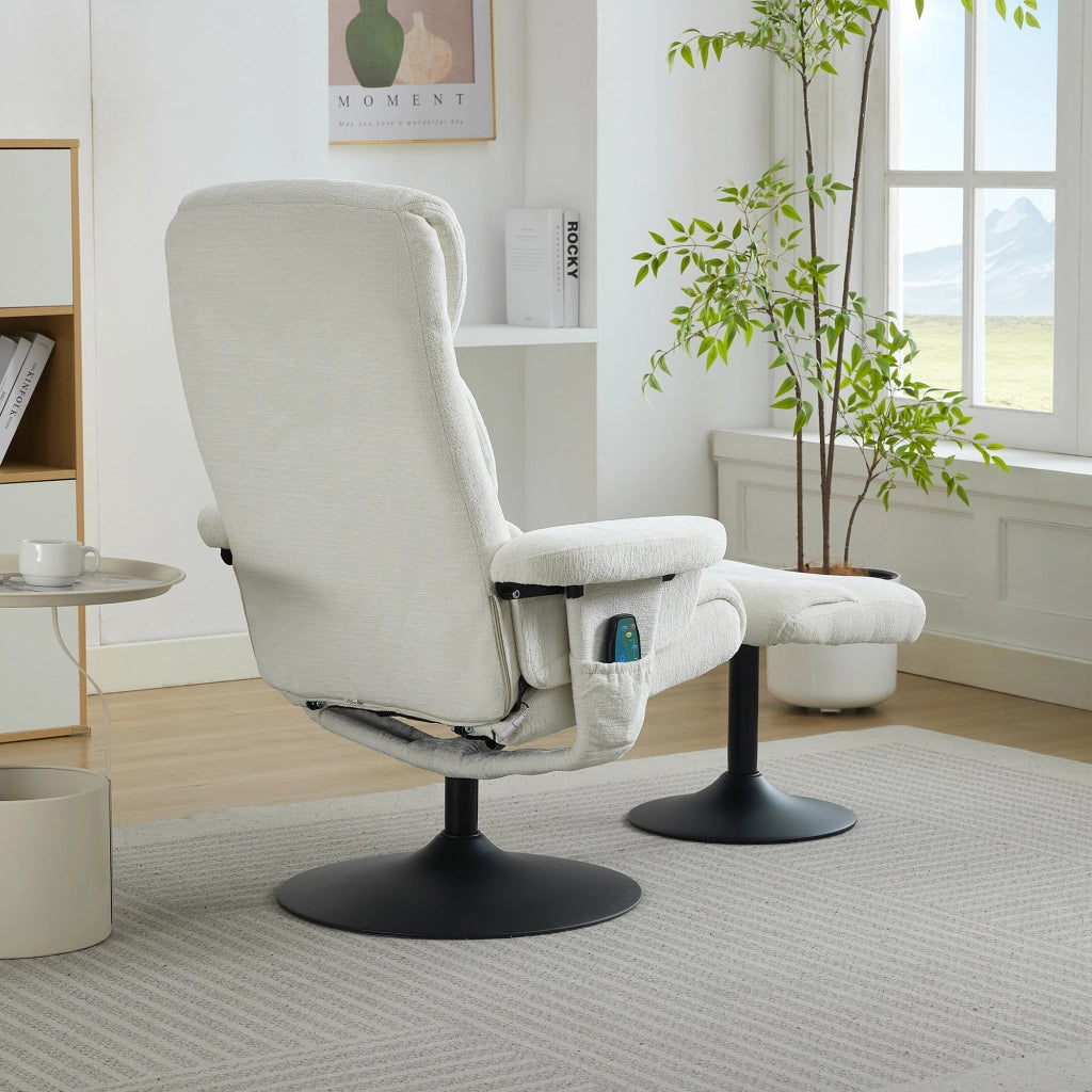 POLTRONA Relax con massaggio a 5 punti, riscaldamento, girevole 360°, 77x75,5x100 cm, bianca