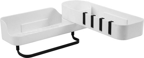 Planchetta da bagno - Planchetta da bagno a doppio strato - Planchetta da bagno per angolo - Comodino da bagno - Comodino da parete - Planchetta per doccia - Supporto per shampoo - Giri 360°