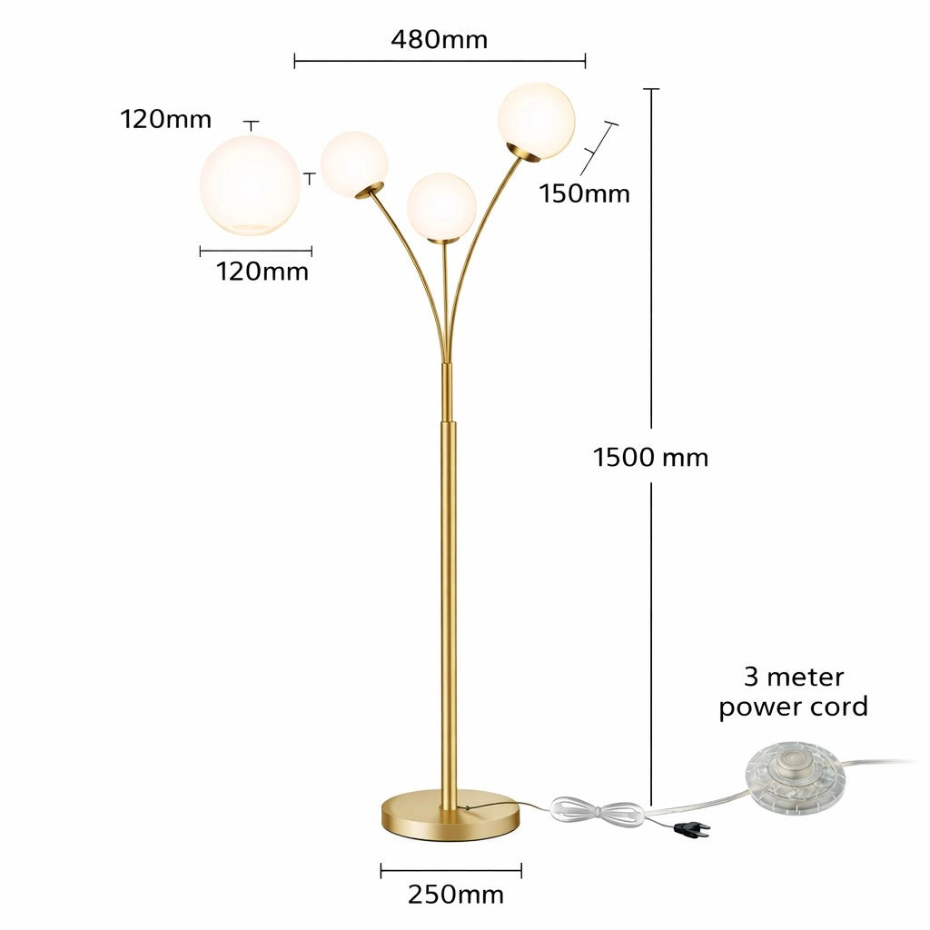 Lampada da Terra Moderna Oro con 3 Sfere in PVC bianco opaco Attacco G9, Piantana Design Elegante per Salotto Camera e Ufficio