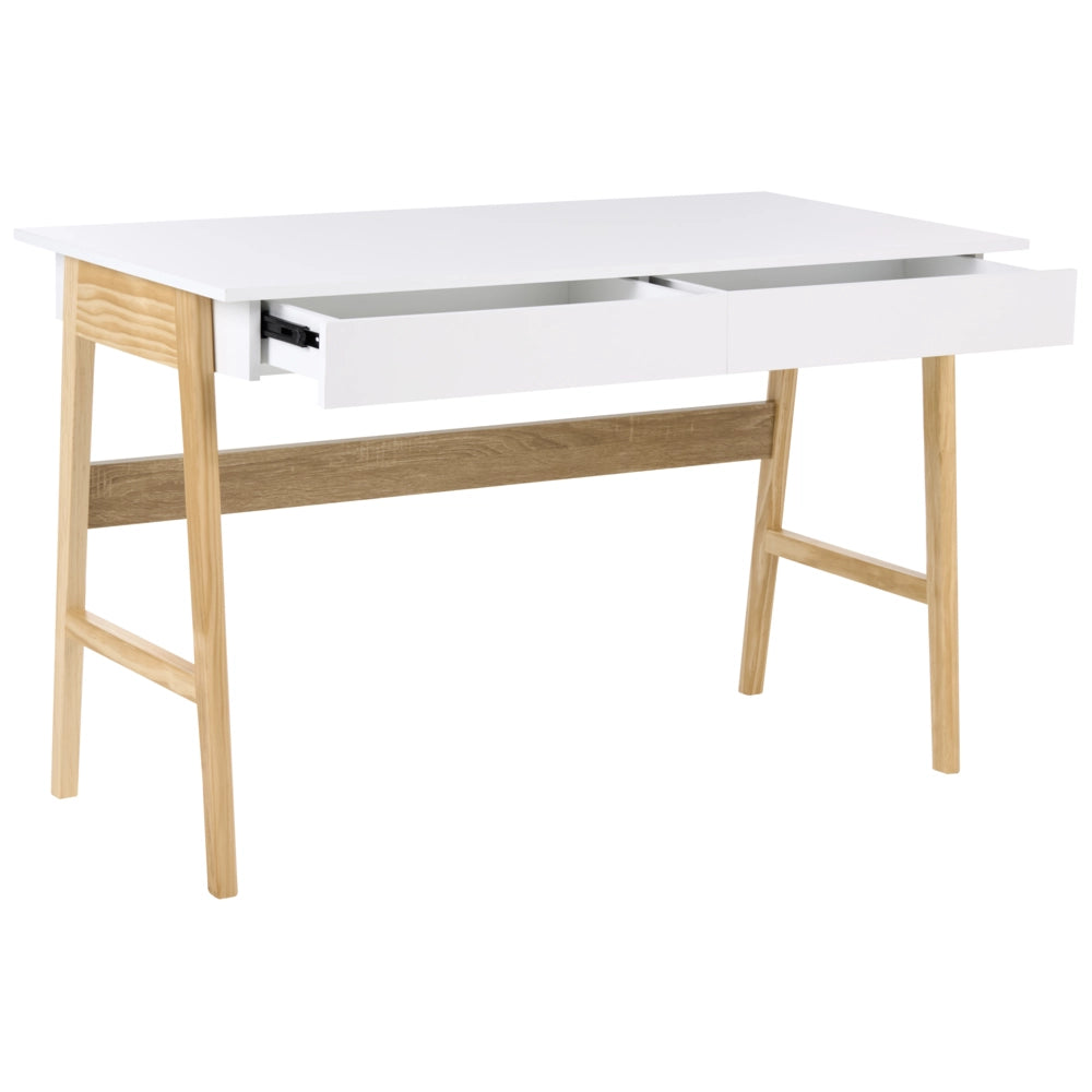 Cassettiera da scrivania per l'ufficio in truciolato 120 x 60 cm bianco e marrone chiaro Design minimalista