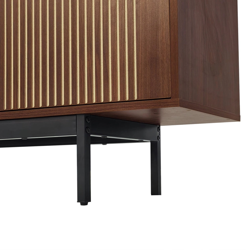 Mobile TV 200 cm con ante e illuminazione LED; MDF e pannello truciolare; marrone noce e nero