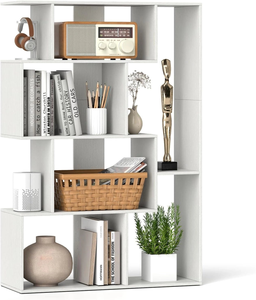 Libreria Geometrica Aperta, Scaffale a 6 Cubi con Kit Anti-Ribaltamento, Mensola Espositiva per Camera da Letto Studio Soggiorno, 80 x 30 x 119 cm (Bianco)