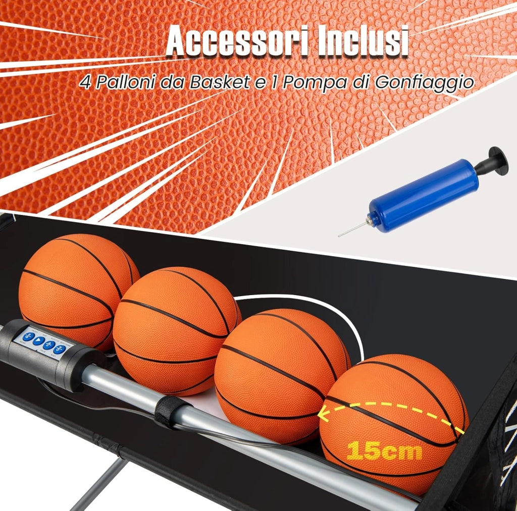 Macchina da Pallacanestro Elettronica, Canestro Basket da Camera a Doppio Tiro Pieghevole con Punteggio Elettronico, 4 Palle, 8 Modalità di Gioco e 2 Canestri (Bianco)