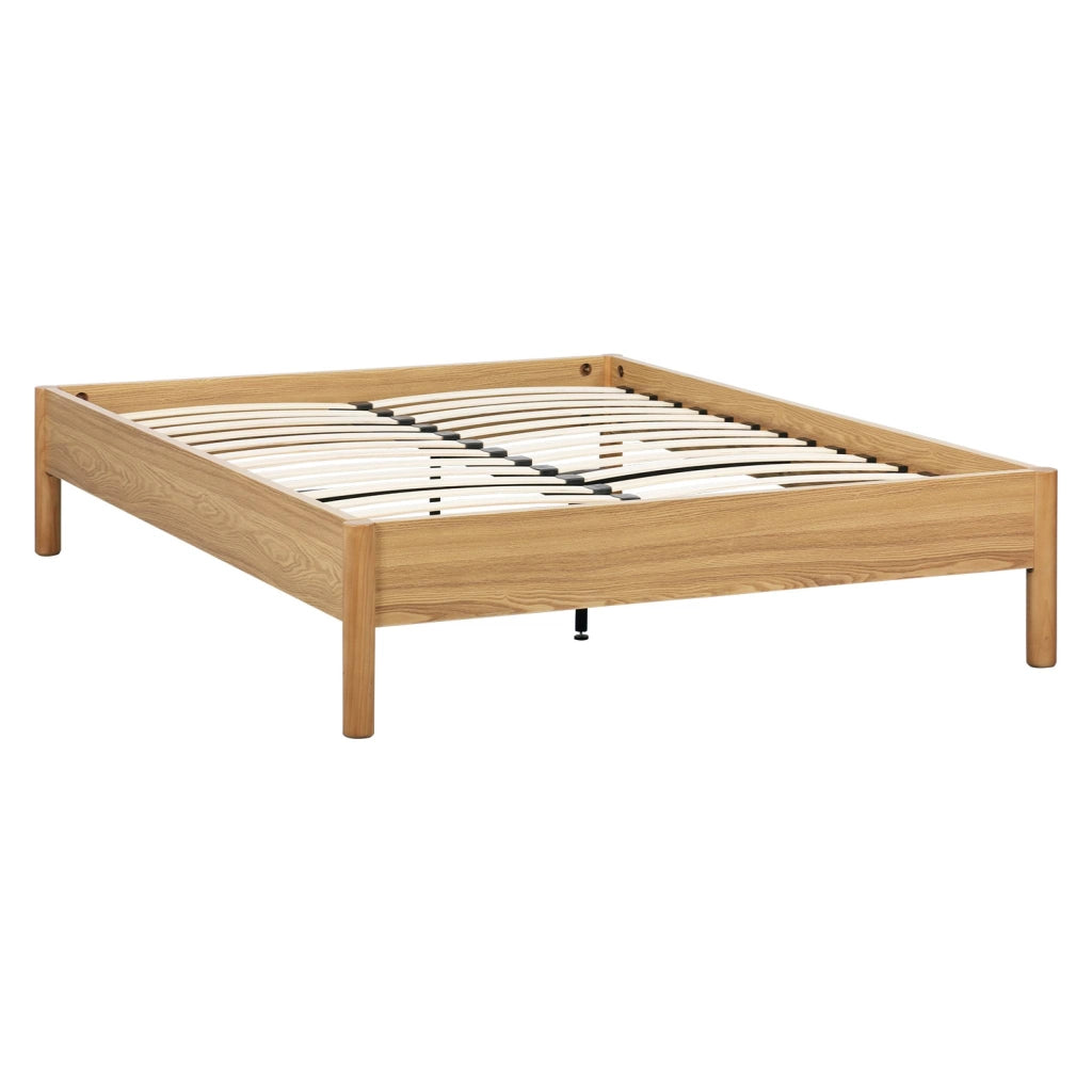 Letto con rete a doghe 140x190cm decorazione legno, marrone naturale