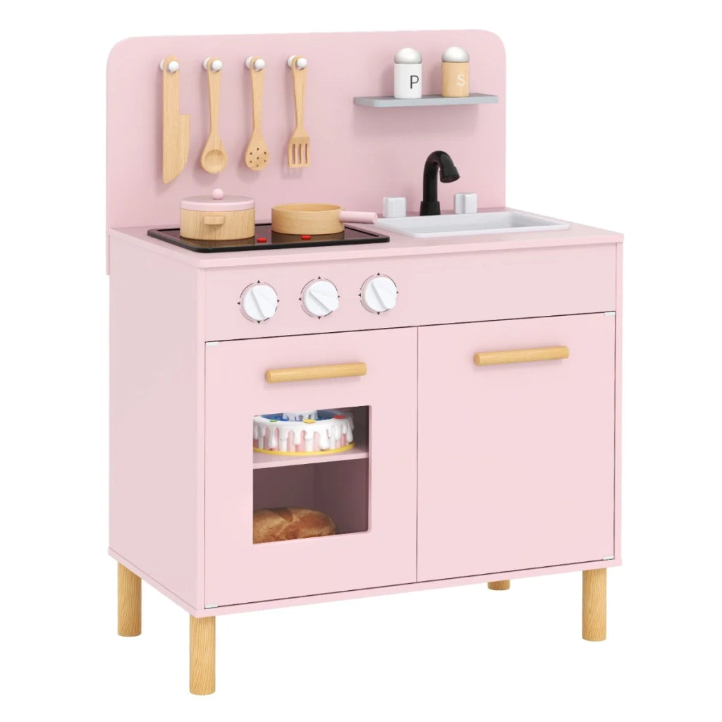 Cucina giocattolo rosa per bambini 55 x 31 x 75 cm con luci e suoni pratico contenitore realizzata in MDF e legno di pino 20_0018119