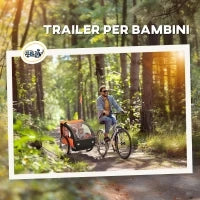 Rimorchio Bici Bambini con 2 Posti, 2 Cinture di Sicurezza, Telaio in Acciaio e Copertura in Tessuto Oxford Arancione