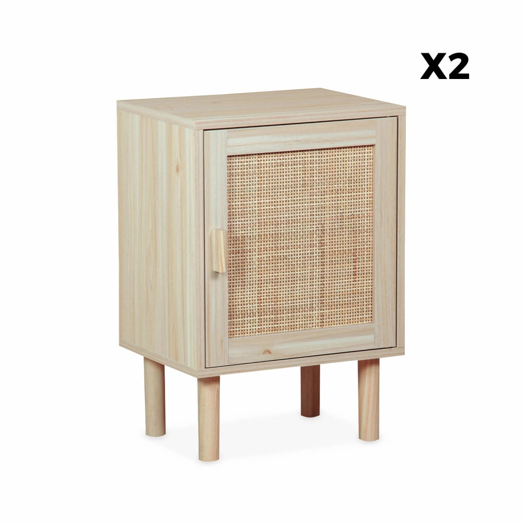 Set 2 comodini in canna, marrone naturale