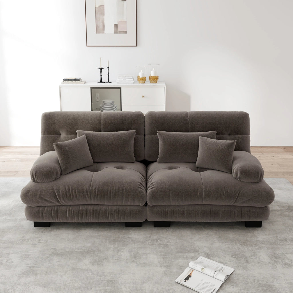 Divano angolare 220x77x81 cm marrone in ciniglia; seduta modulare