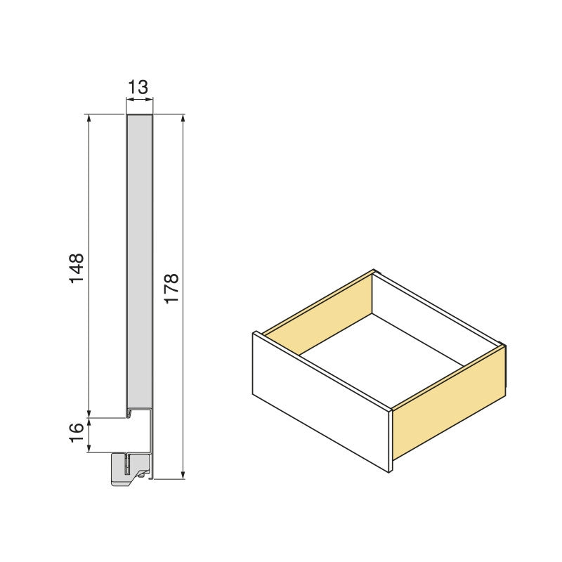 Cassetto esterno Protone 30kg, guide di estrazione totale con una chiusura soft, altezza 178mm, profondità 450mm, Acc..