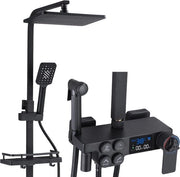 Set di doccia con doccia a pioggia - Set di doccia - Docce a pioggia - Doccia a pioggia con rubinetto a termostato - Quadrato - Regolabile - Display temperatura - Rotativo 360° - Nero lucido