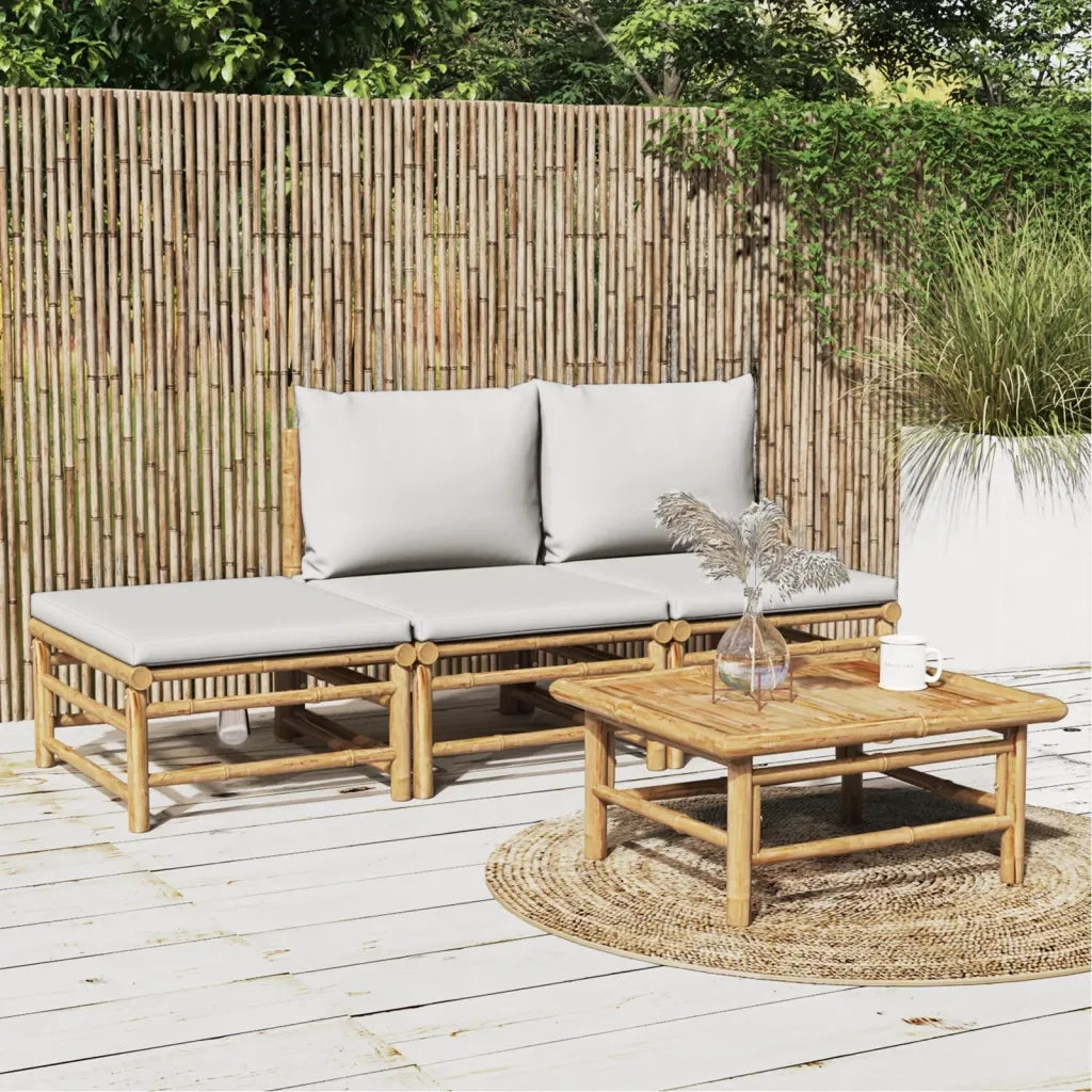 Set Salotto da Giardino 4pz | Set di Mobili da Esterno con Cuscini Grigio Chiaro Bamb¨´