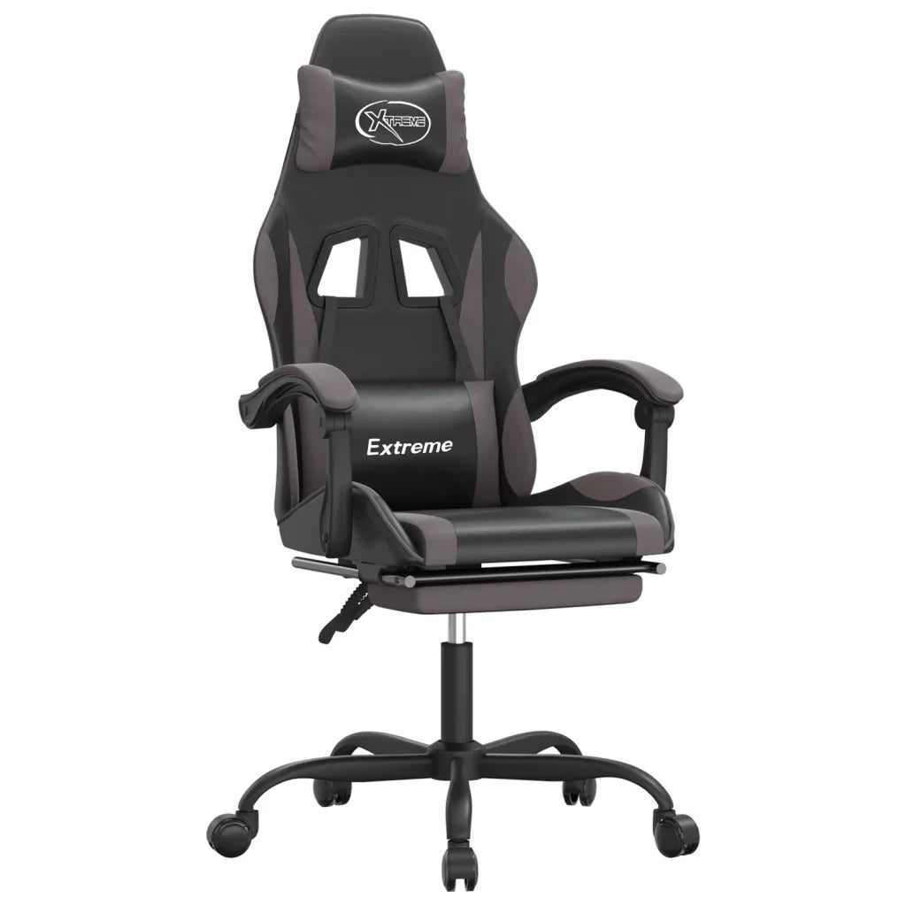 Sedia da Gaming | Sedia da e-sports con Poggiapiedi Nero e Grigio in Similpelle
