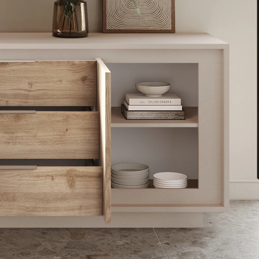Madia 2 ante e 3 cassetti Linea SKY L 180 Cm x H 80 Cm x P 50 Cm, realizzata in legno 100% MADE IN ITALY, design moderno per cucina, sala da pranzo, soggiorno colore Cashmere/Cadiz