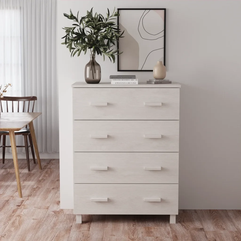 Credenza HAMAR Bianca 79x40x103,5 cm in Legno Massello di Pino 340425