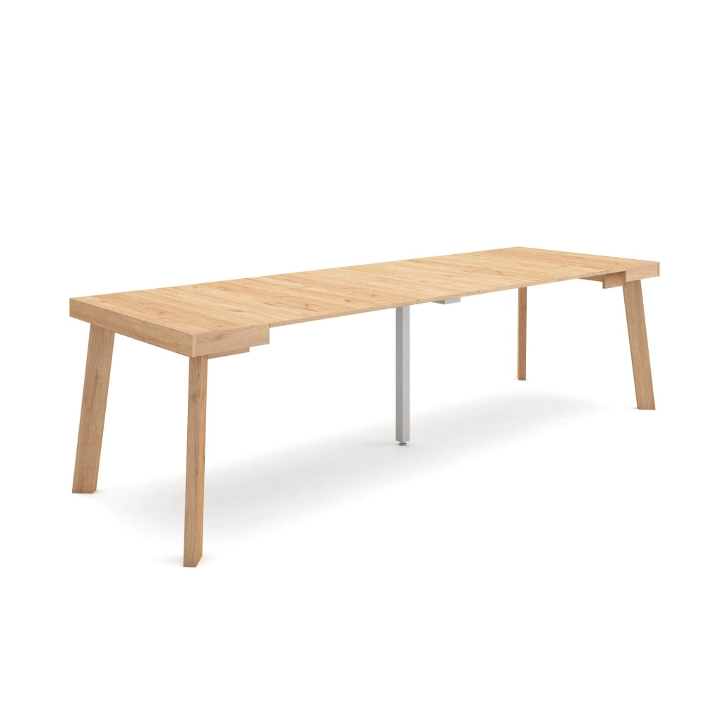 Consolle allungabile, 262x90x73cm, Per 12 persone, Gambe in legno, colore Rovere RF3086