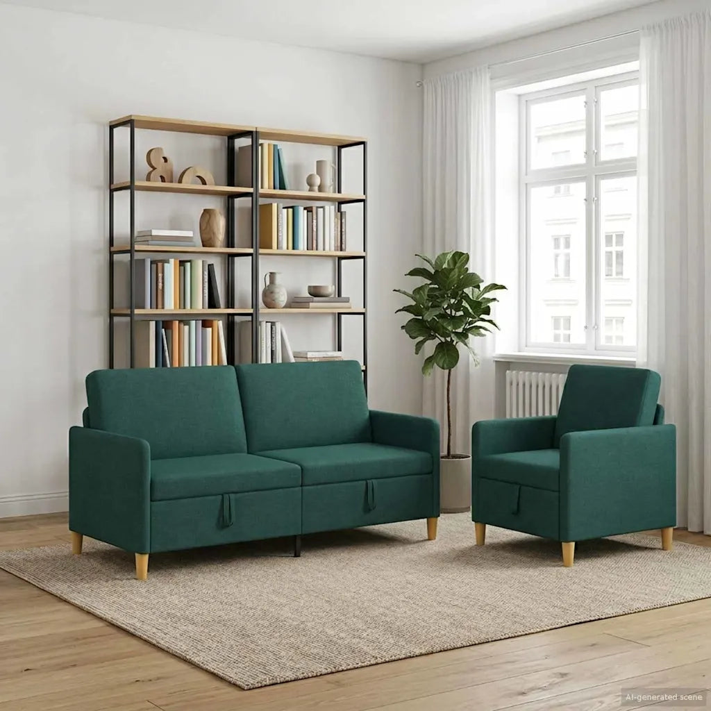 Set di Divani con Storage 2 pcs Verde Scuro Poliestere 3429209
