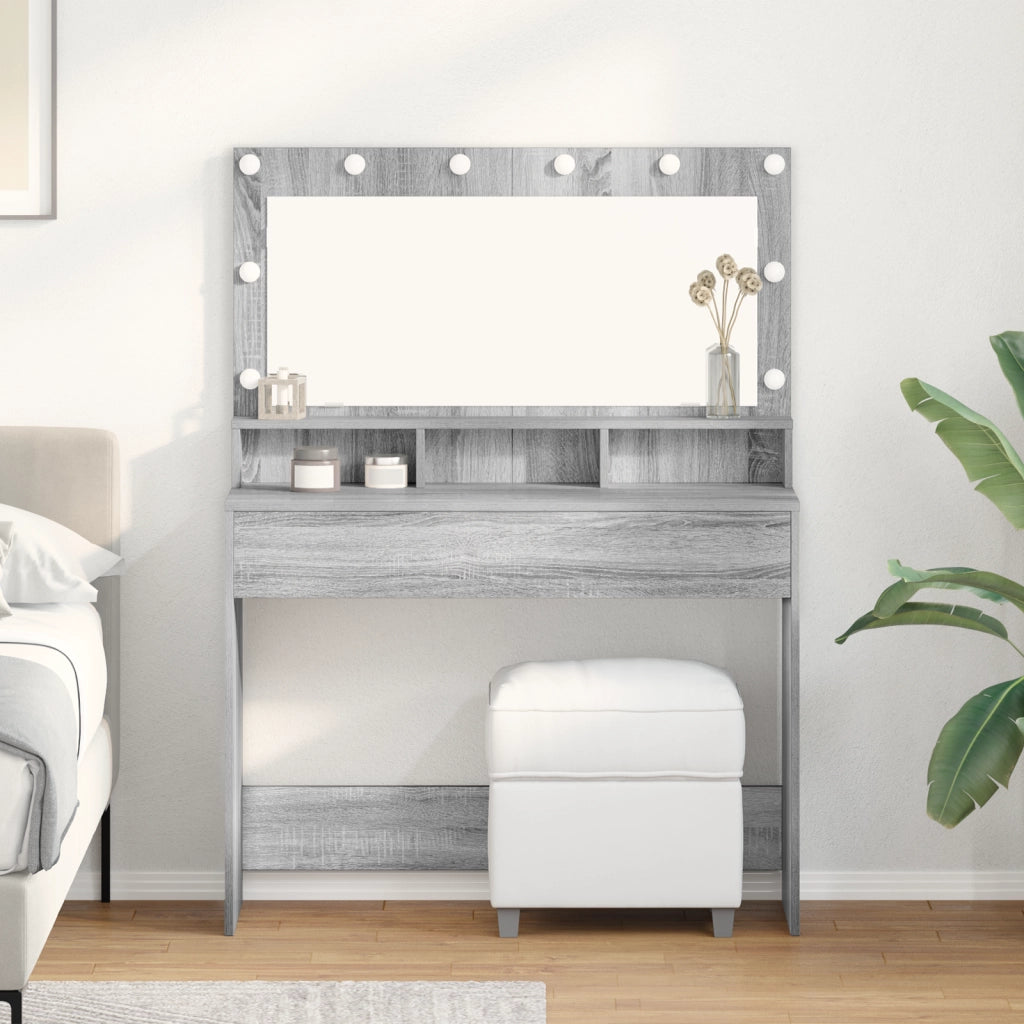 Tavolo da Trucco con Luci LED Grigio Sonoma 100x41x135 cm