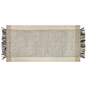 Tappeto beige e nero lana cotone 80 x 150 cm rettangolare intrecciato a mano con frange