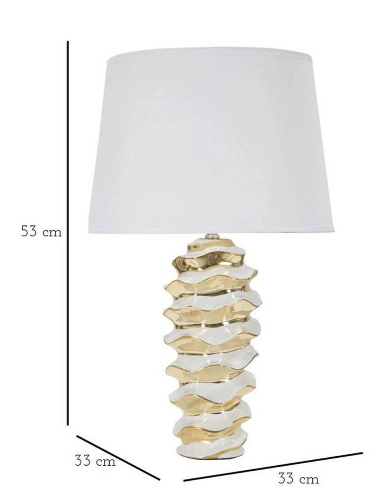 Lampada da tavolo Ashcan, Luce da scrivania, Luminaria da ufficio, Lampada da lavoro, 33x33 h53 cm, Bianco e Oro