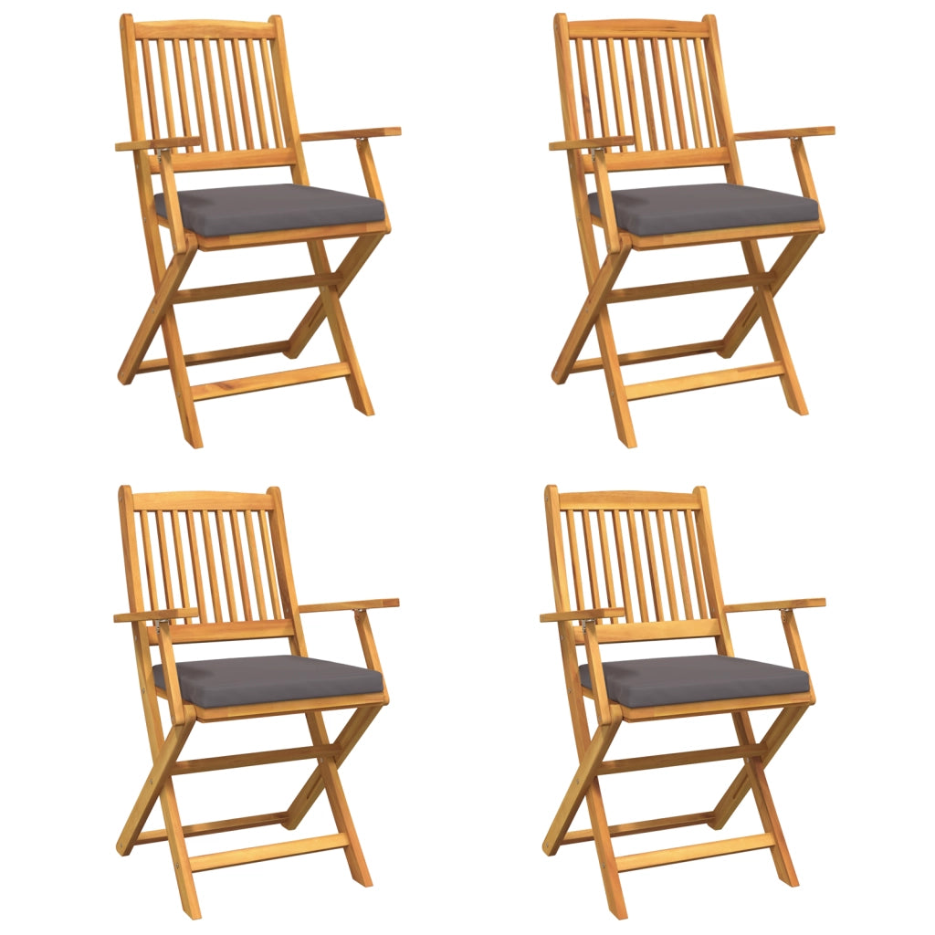 Sedia da Giardino Pieghevole  con Cuscino Grigio 4pezzi in Legno Massello di Acacia