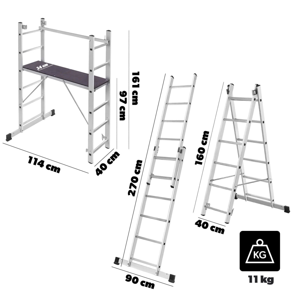 KADAX Mini Ponteggio in Alluminio 2x6 Gradini Piattaforma di Lavoro Pieghevole Scala 3 in 1
