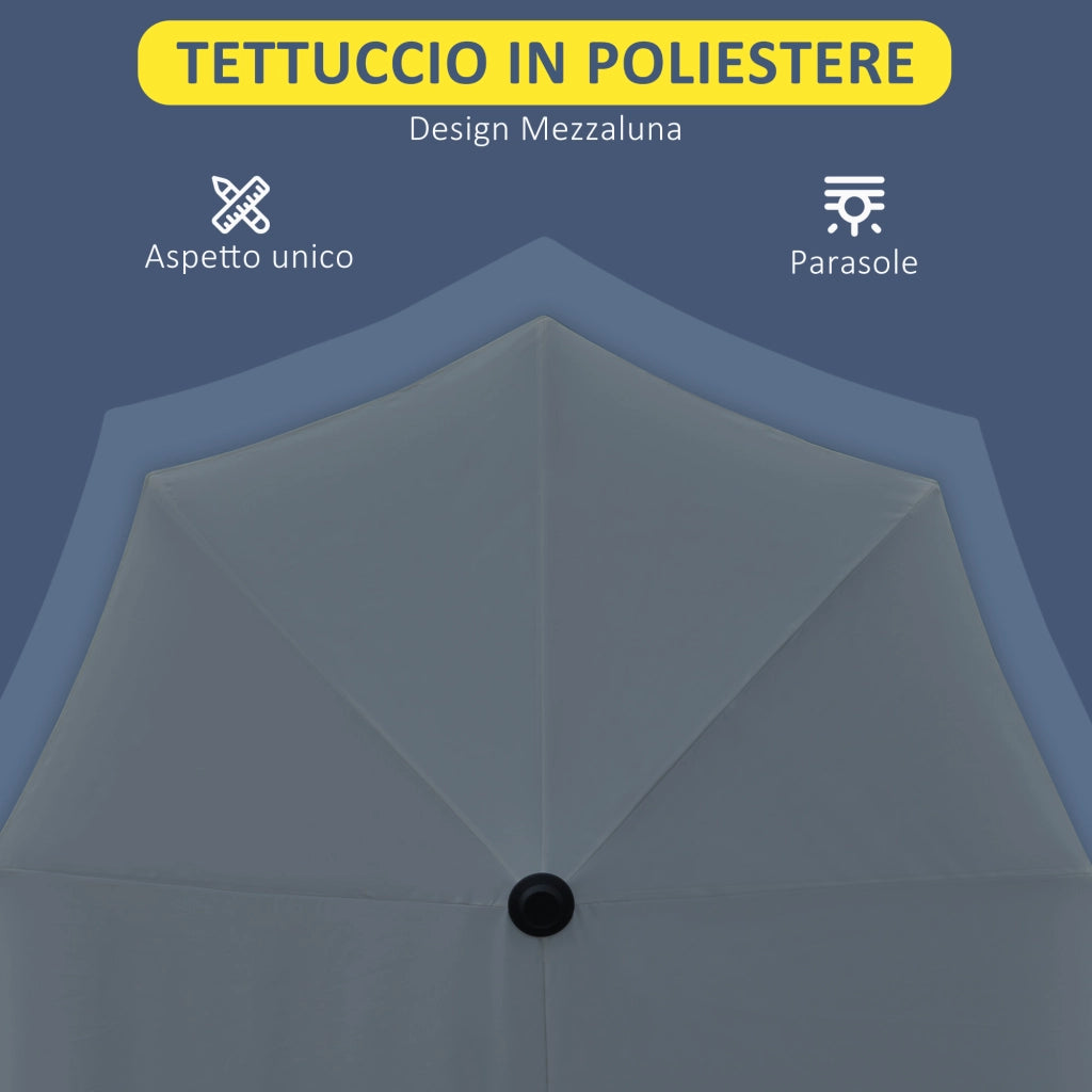 Ombrellone Semicircolare con Manovella e Tettuccio Anti UV, 200x190x240 cm, Grigio