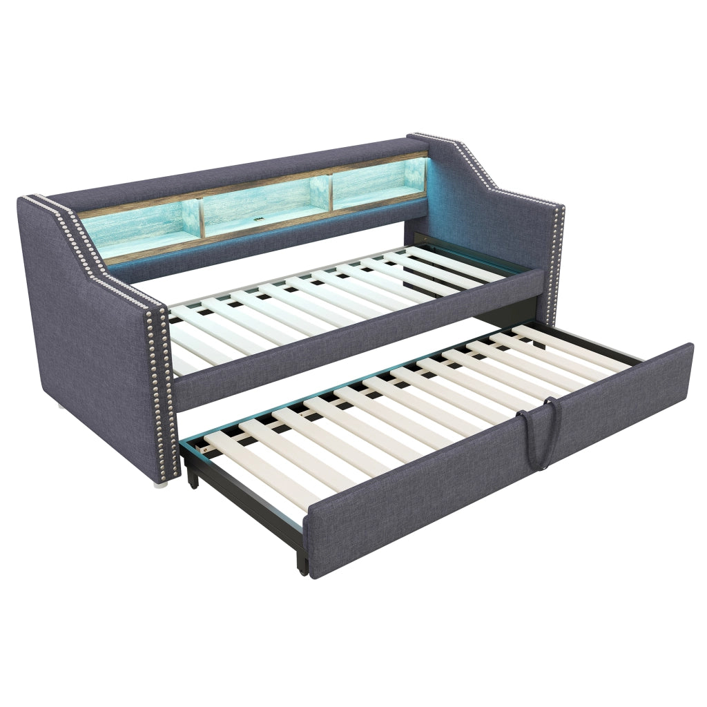 Letto divano estraibile 90 × 190 cm et 180 × 190 cm con ripiani, LED et USB, con 2 materassi