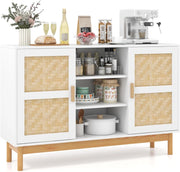Credenza Buffet da Cucina, Mobile da Cucina con 2 Porte Intrecciate in Bambù, 3 Ripiani Aperti, per Cucina, Sala da Pranzo, Soggiorno e Ingresso, 120 x 35 x 78 cm