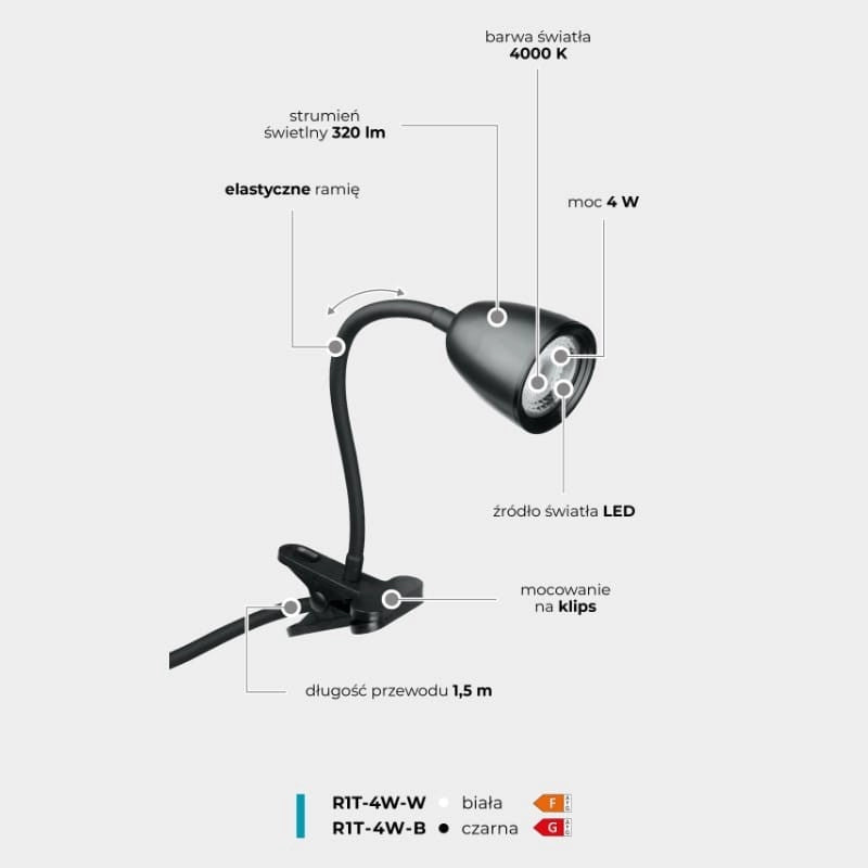 Lampada da scrivania con clip LED 4W 4000K bianca DPM