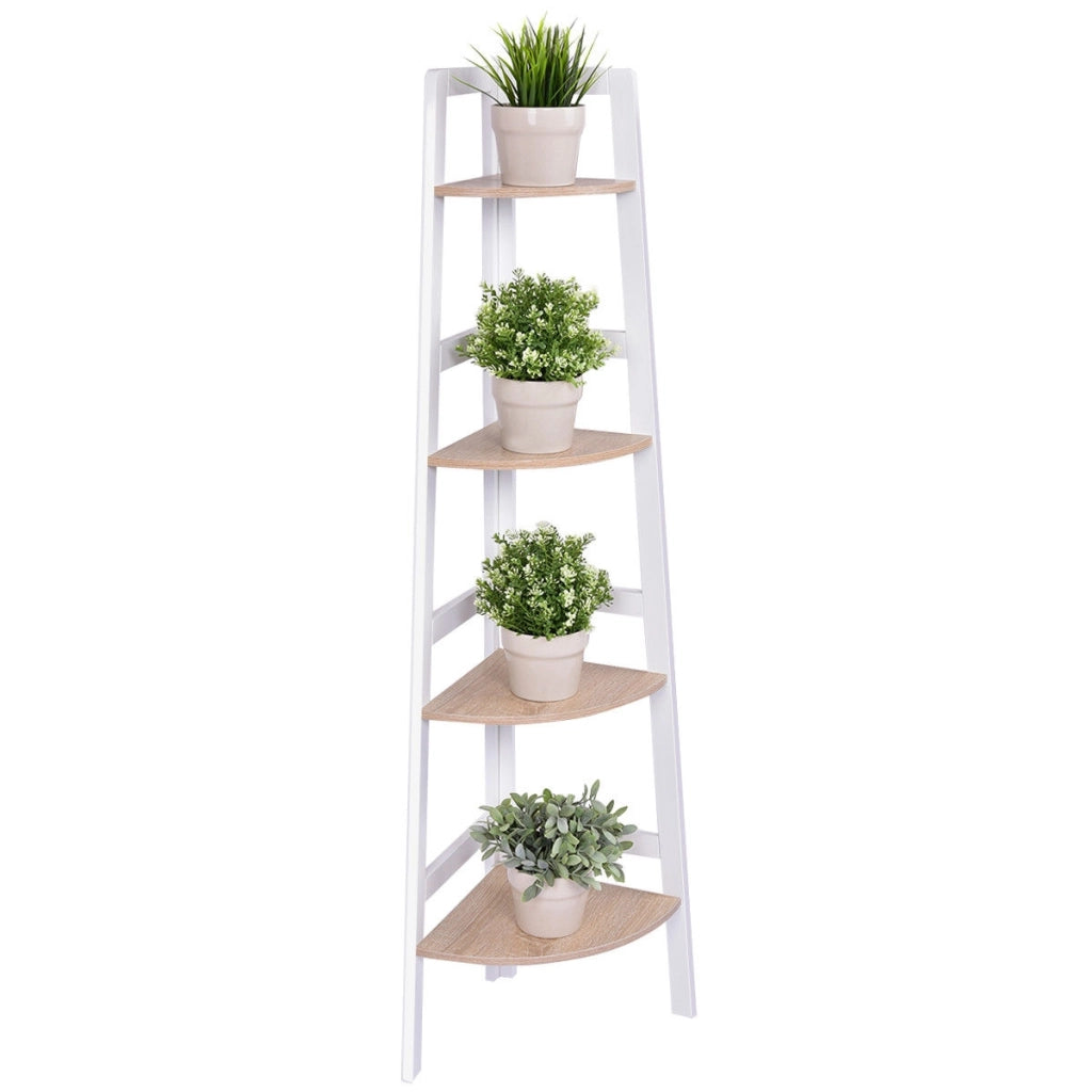 Scaffale a 4 ripiani in legno per fiori e piante Scaffale angolo per giardino e casa Bianco-Scaffali e librerie