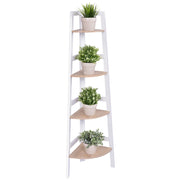 Scaffale a 4 ripiani in legno per fiori e piante Scaffale angolo per giardino e casa Bianco-Scaffali e librerie